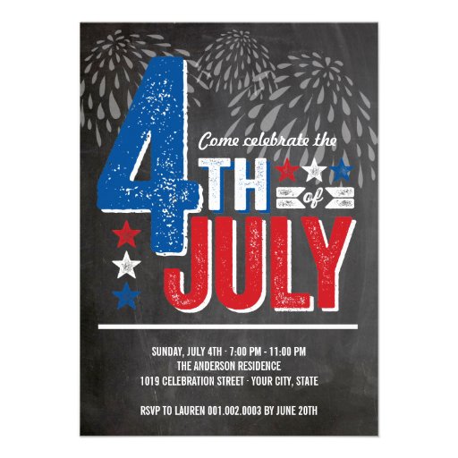 Patriotic Fireworks Fourth of July Party Invite (front side)