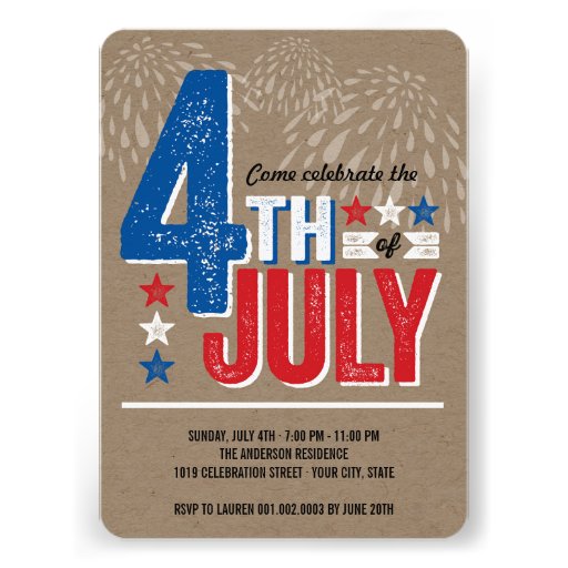 Patriotic Fireworks Fourth of July Party Invite (front side)
