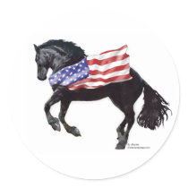 Patriotic Friesian Horse Flag Round Stickers