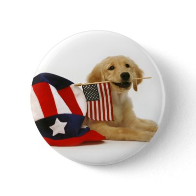 Patriotic Golden Puppy Button