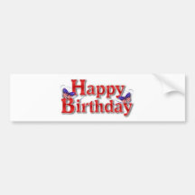 Patriotic Happy Birthday with butterflies Bumper Sticker