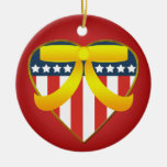 Patriotic Heart Yellow Ribbon Custom Ornament