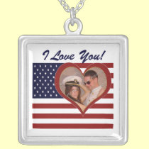 Patriotic I Love You Silver Photo Necklace necklaces