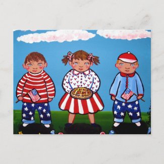 Patriotic Kids 4th of July Folk Art postcard