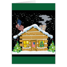 Patriotic Log Cabin Christmas Card