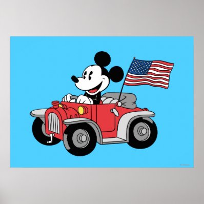Patriotic Mickey Mouse in Red Convertible Poster