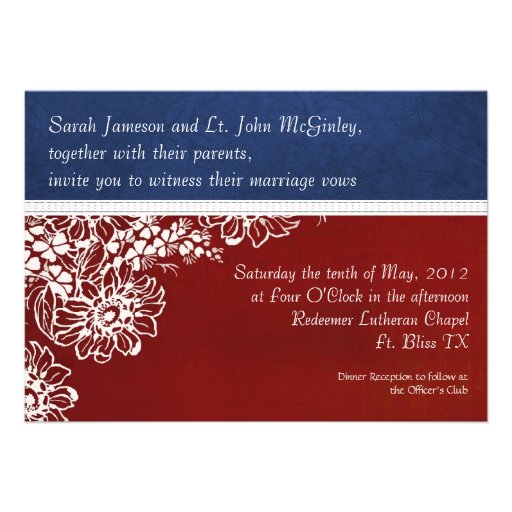 Patriotic Military Red White and Blue Wedding Custom Invitation (front side)