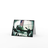 Patriotic Military WWII Plane with American Flag Greeting Card