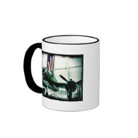 Patriotic Military WWII Plane with American Flag Mugs