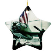Patriotic Military WWII Plane with American Flag Christmas Tree Ornament