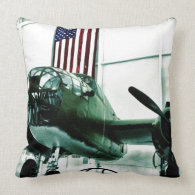 Patriotic Military WWII Plane with American Flag Throw Pillows