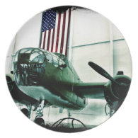 Patriotic Military WWII Plane with American Flag Dinner Plates