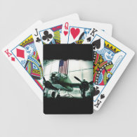 Patriotic Military WWII Plane with American Flag Bicycle Playing Cards