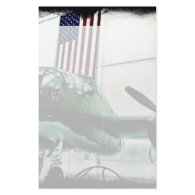 Patriotic Military WWII Plane with American Flag Custom Stationery