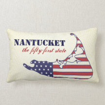 Patriotic Nantucket Map 51st State of America Throw Pillows