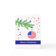 Patriotic Ornament on Branch, Merry Christmas card