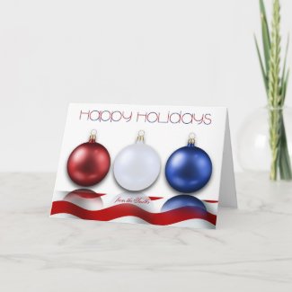 Patriotic Ornaments and Flag Happy Holidays card