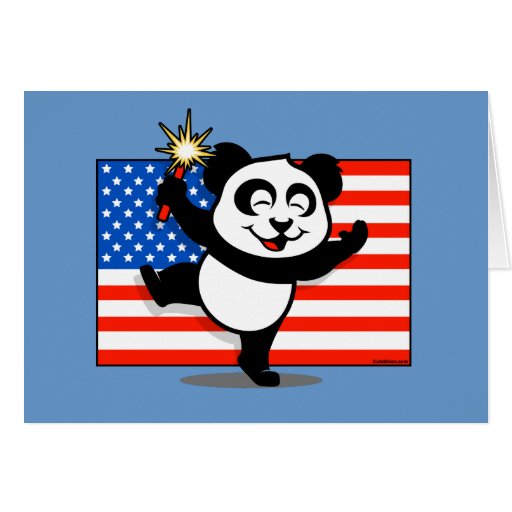 Patriotic Panda With American Flag Greeting Cards Zazzle