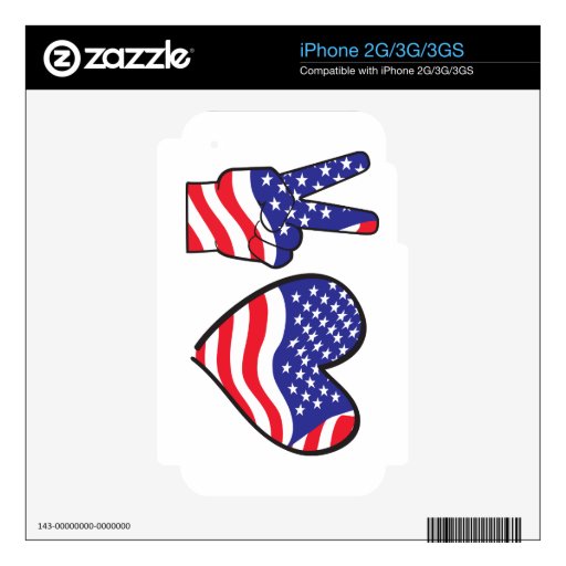 Patriotic Peace Sign and Heart in Flags Skin For iPhone 3