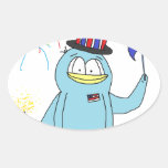 Patriotic Penguin - Red White Blue Oval Stickers