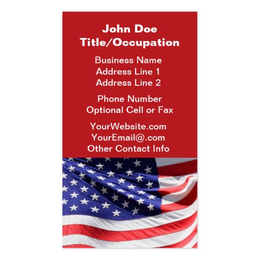 Patriotic Red White and Blue USA American Flag Business Card Templates (back side)
