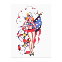 Patriotic Sailor Girl Tattoo Art Wrapped Canvas Stretched Canvas Prints