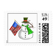 Patriotic Saluting Snowman Christmas Stamp