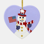 Patriotic Snowman Christmas Heart Ornament