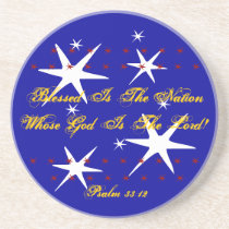 Patriotic star drink coaster blessed nation verse.