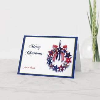 Patriotic Star Wreath Merry Christmas Greeting card