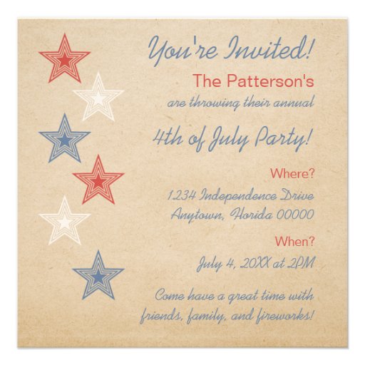 Patriotic Stars 4th of July Invitation (front side)