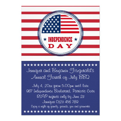 Patriotic Stars and Stripes July 4th BBQ Invite (front side)