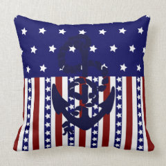 Patriotic Stars Stripes Anchor Sailor Pattern Pillow