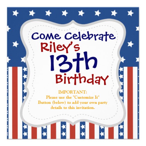 Patriotic Stars Stripes Freedom Flag 4th of July Personalized Invite