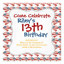 Patriotic Stars Stripes Freedom Flag Hearts 4th of Personalized Invites