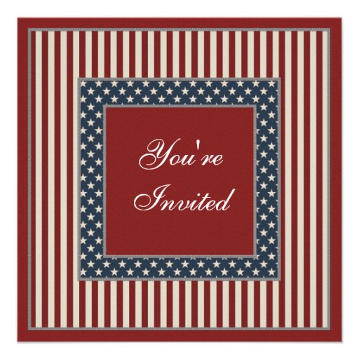 Patriotic Stars & Stripes July 4th Party Invites (front side)