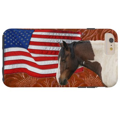Patriotic US Flag, Pinto & Faux Leather Tough iPhone 6 Plus Case