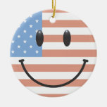 Patriotic USA Flag Smiley Face Ornament