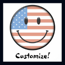 Patriotic USA Flag Smiley Face Print posters