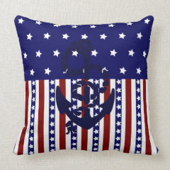 Patriotic USA Stars Stripes Nautical Anchor Pillow