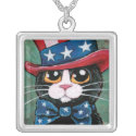 Patriotic USA Tuxedo Cat | Cat Art Pendant