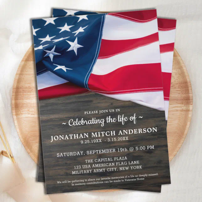 Patriotic Veteran Celebration Of Life Memorial Invitation Zazzle