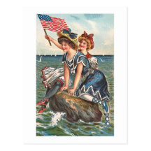 Patriotic Vintage Beach Scene Post Cards