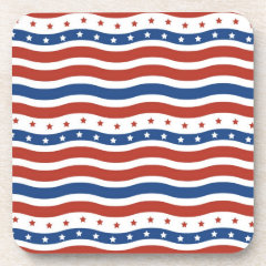 Patriotic Wavy Stars and Stripes Freedom Flag Coasters
