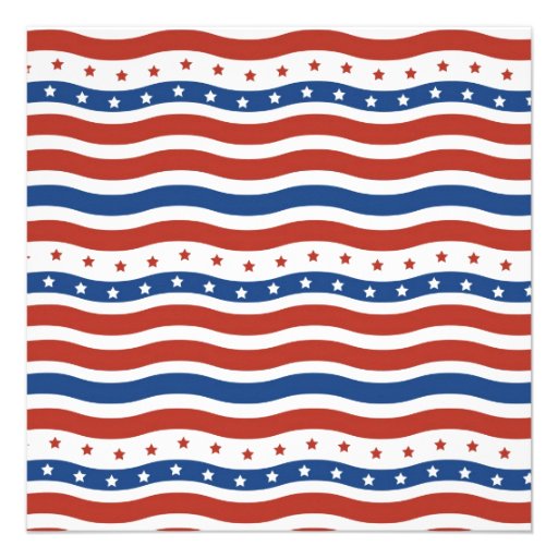 Patriotic Wavy Stars and Stripes Freedom Flag Invitations