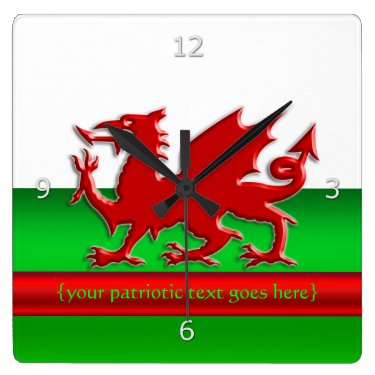 Patriotic Welsh Flag, embossed dragon chrome-look Clock