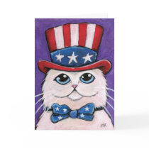 Patriotic White Persian Cat | Happy 4th of July Cards