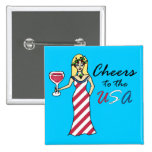 Patriotic Wine Goddess "Cheers To The USA" Blue Pinback Button