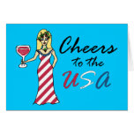Patriotic Wine Goddess "Cheers To The USA" Blue Greeting Card