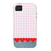Pattern Hearts Cute Denim Girly Monogram Pink iPhone 4 Cases